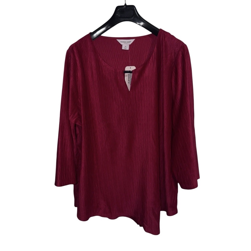 Allison Daley Woman Red Textured Tunic Top 3X Asymmetric Stretch